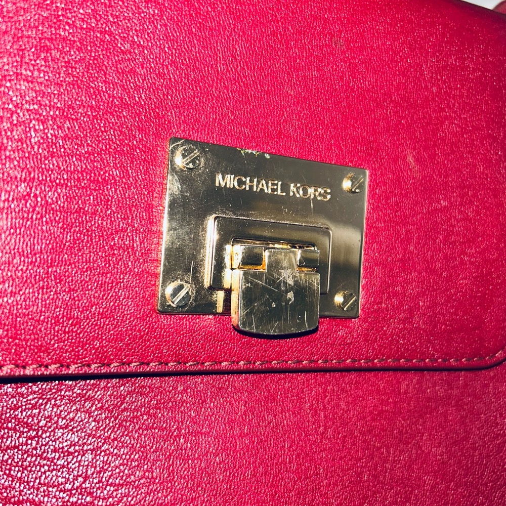 Michael Kors leather handbag burgundy shoulder cross body & dust bag 6 pockets - Picture 2 of 9